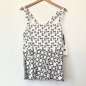 NEW NWT W BY WORTH Off White Black Border Print Criss Cross Strap Blouse Tank 10